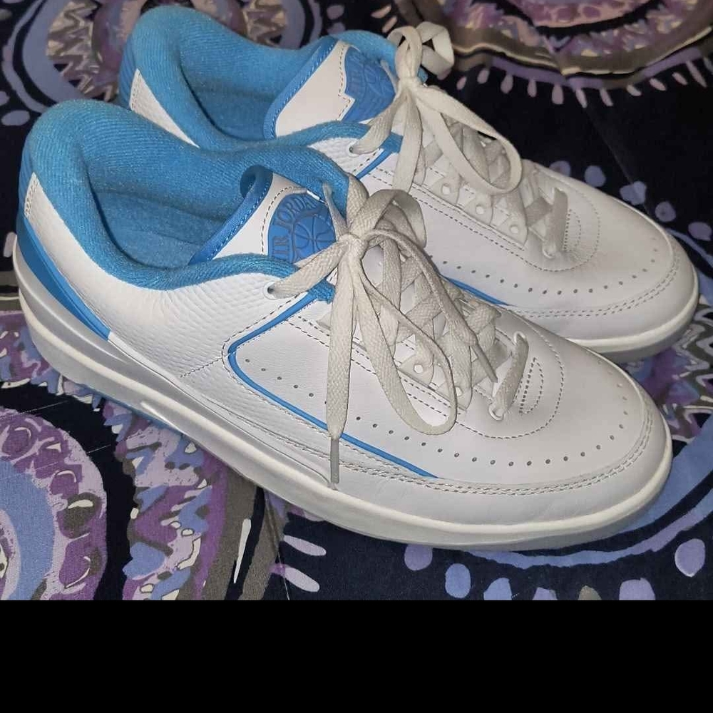 Jordan White and Blue Athletic Shoes Classic Design